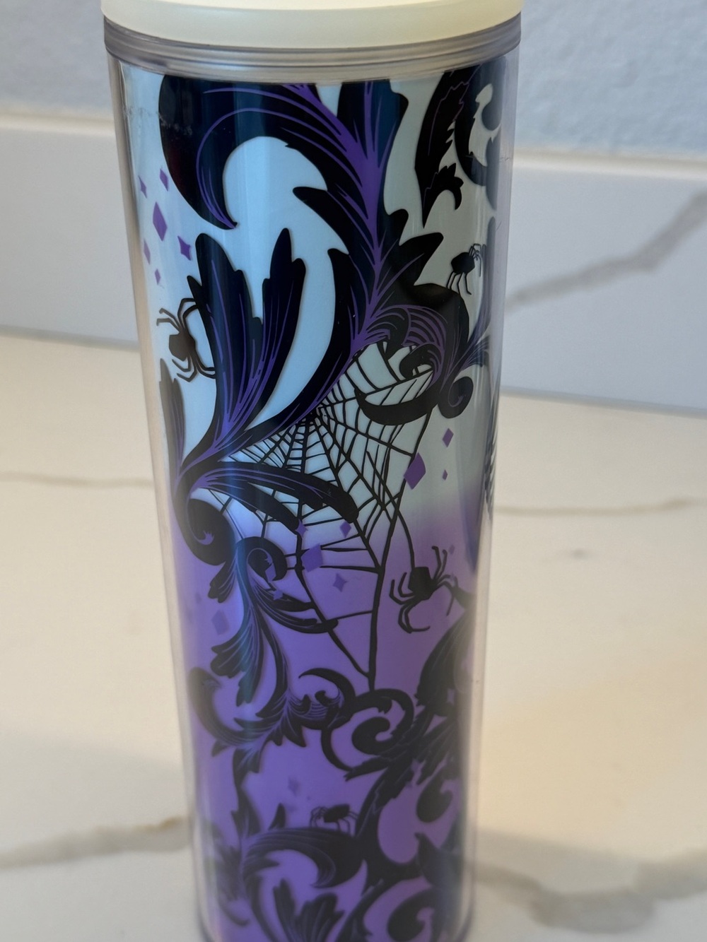 NWT Starbucks Halloween 2021 Glow in the Dark Purple Cat Spider Web Tumbler 16oz - Picture 6 of 10